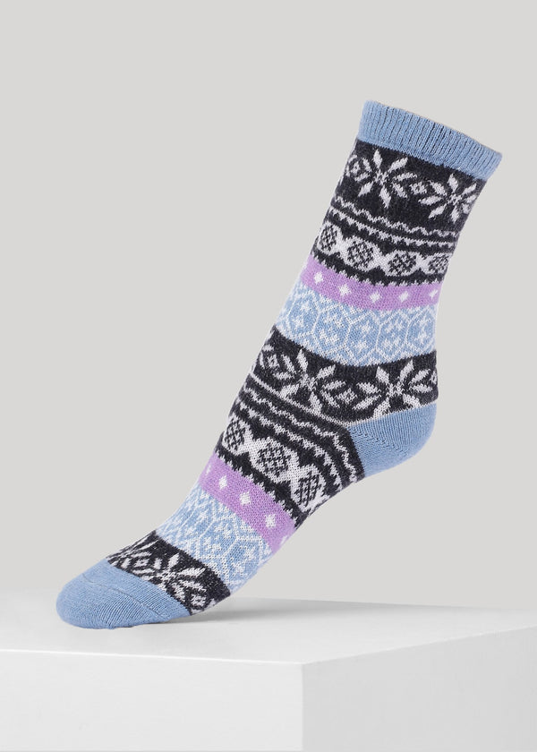 Ellen Norwegian Knit Socks - Navy/purple