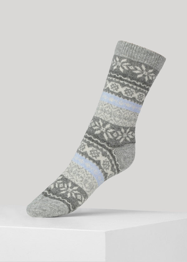 Ellen Norwegian Knit Socks - Grey / Light blue